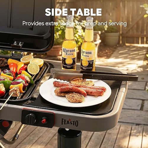 Miniatura 9 de Parrilla de gas propano con carrito plegable y construcción resistente, ruedas grandes todo terreno para un fácil movimiento, parrilla de barbacoa