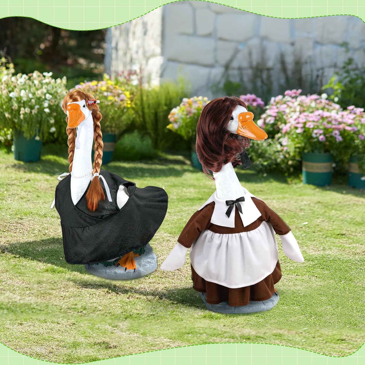 4 Pcs Porch Goose Wigs for 17/23" Statues, Braided Lawn Goose Costume with Clips,Cute Outdoor Statue Accessories for Outdoor Garden Patio Yard Decoration - Image 5