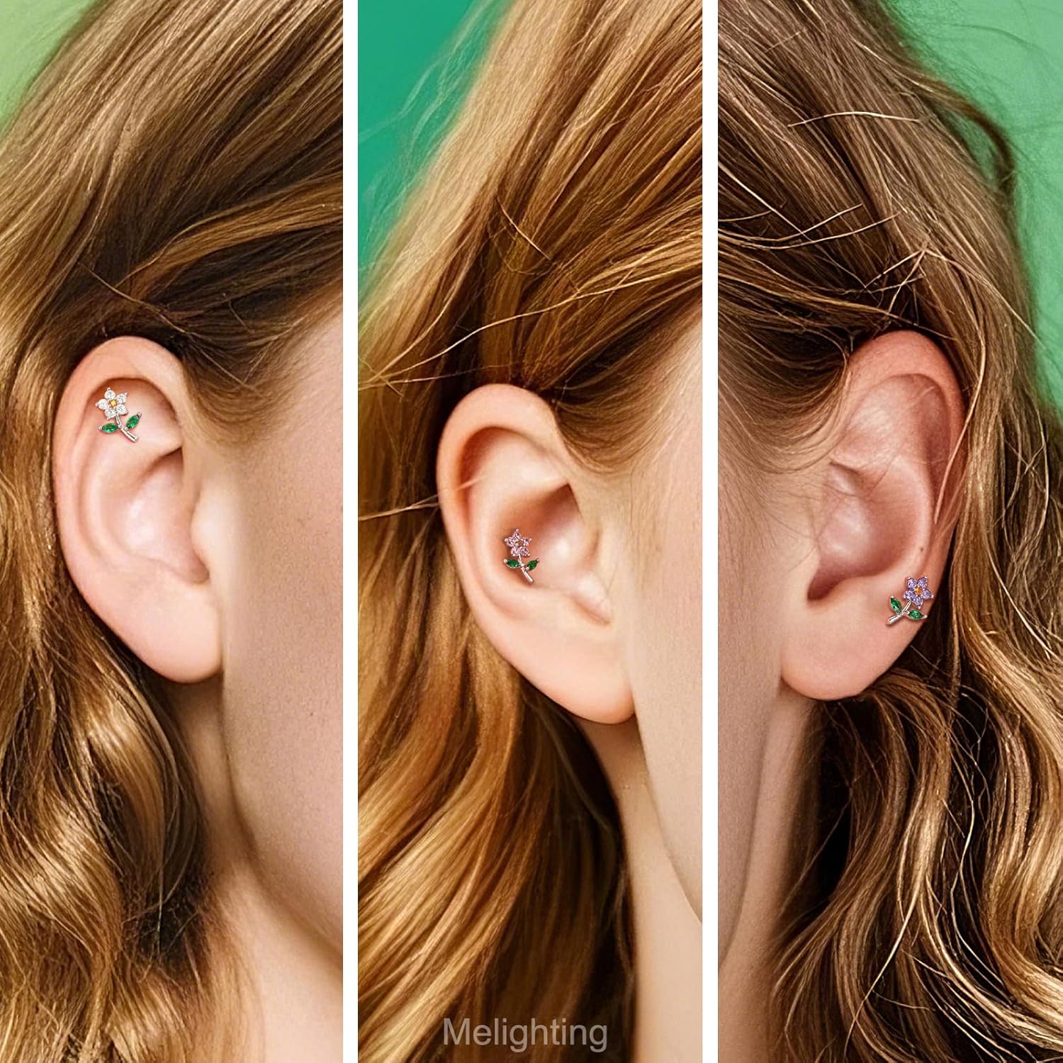 MeIighting Flower Helix Earring 16G Internally Threaded Cartilage Earring Stainless Steel 316L CZ 8 mm Flat Back Earring Tragus Stud Conch Earring for Women - Image 5