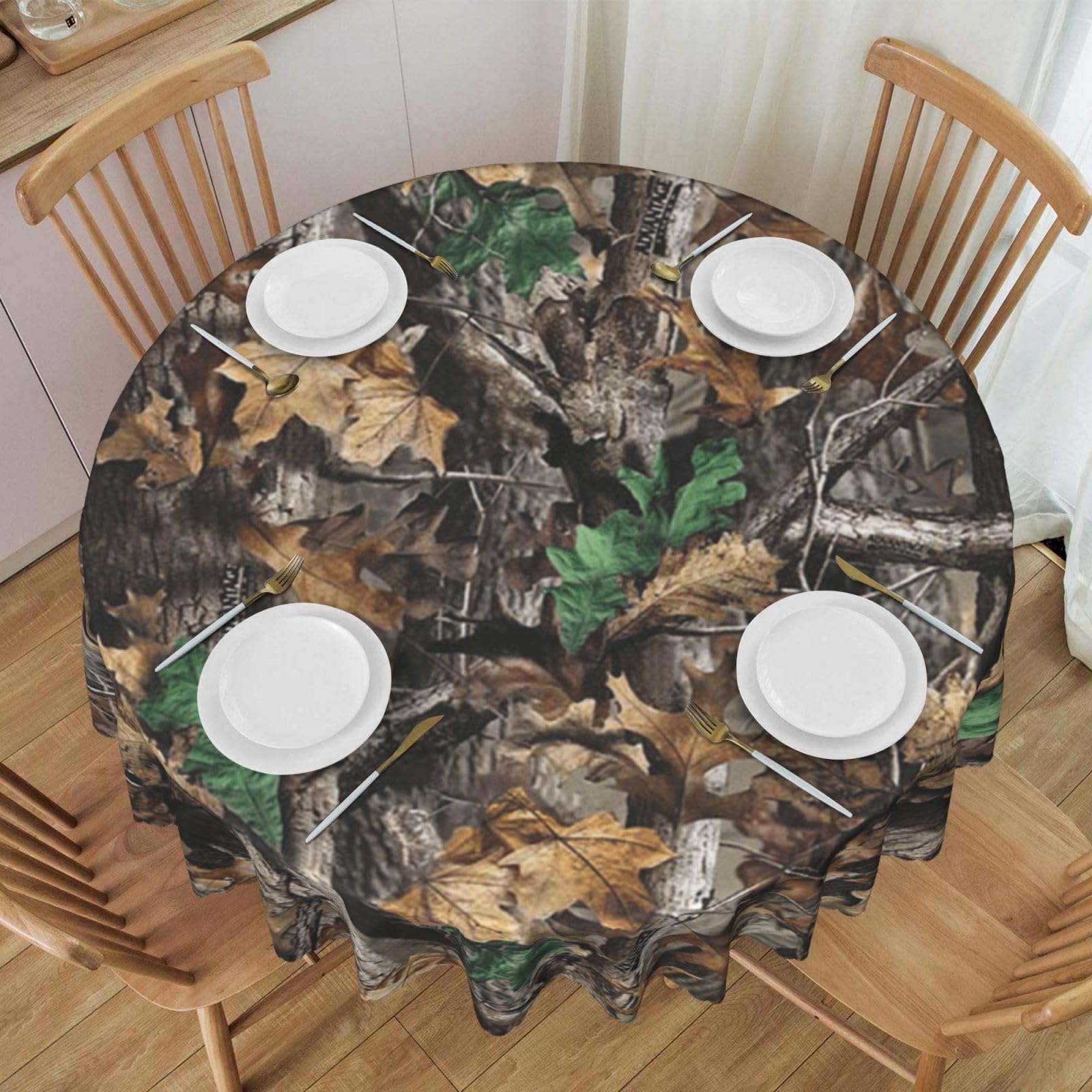 DCEHGEW 60 In Round Tablecloth with Lace, Cold Tree Camouflage Printed Oilproof & Washable Fabric Picnic Table Cloth Table Covers
