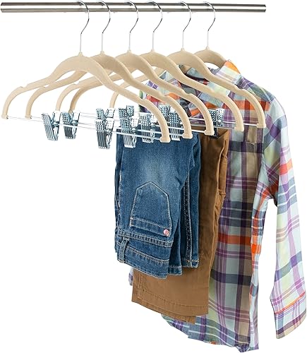 Miniatura 10 de Simplify Paquete de 6 perchas de terciopelo para niños, duraderas, ligeras, antideslizantes, para guardería, camisa, pantalones, camiseta sin