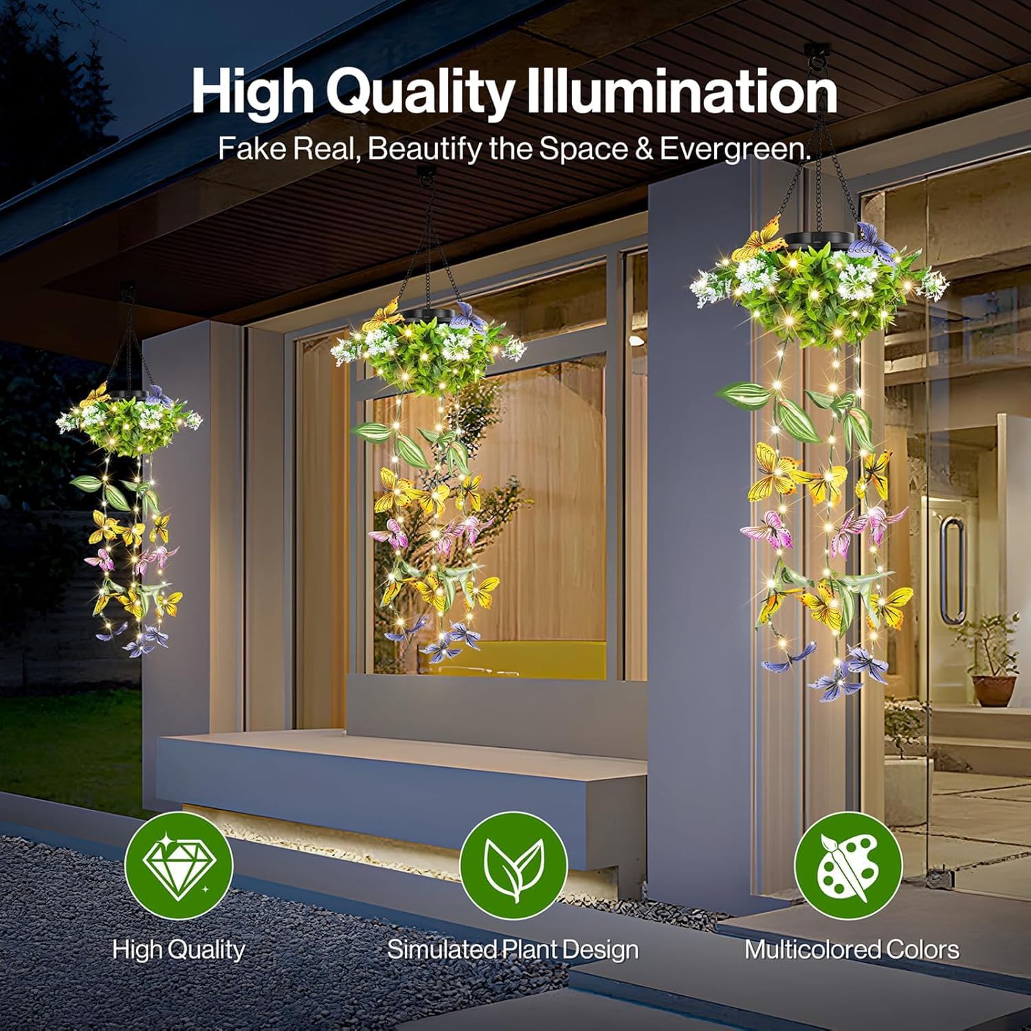 Solarlampen für Außen Hängend Bunt, 2 Stück Hängepflanze Künstlich mit LED Wasserfest Solarleuchten Schmetterling Windspiel Künstliche Pflanzen Wie Echt für Garten Baum Terrasse Deck Hinterhöfe