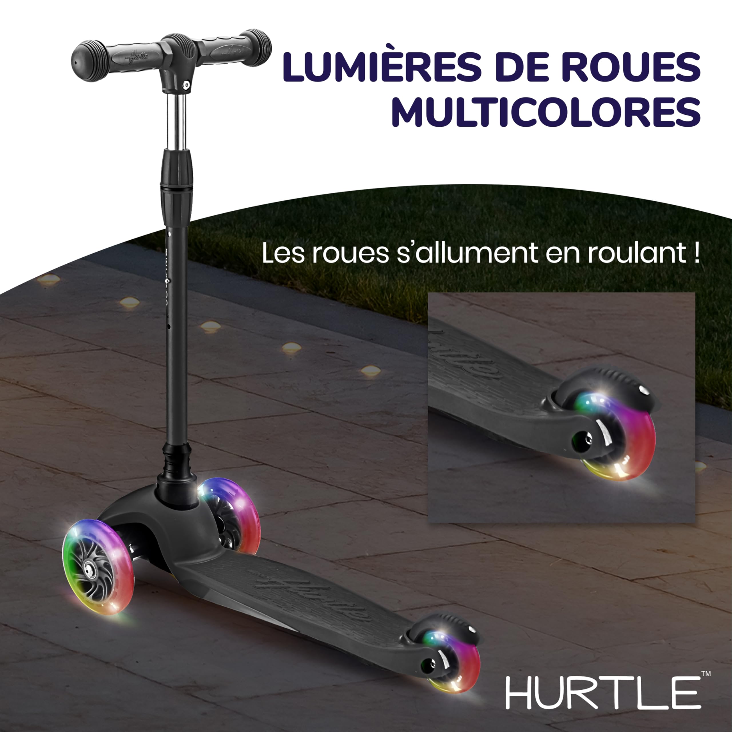 Hurtle Trottinette Enfant et Tout-Petit – Trottinette Tricycle de Qualité avec Plateau Stable et Roues à LED Lumineuses