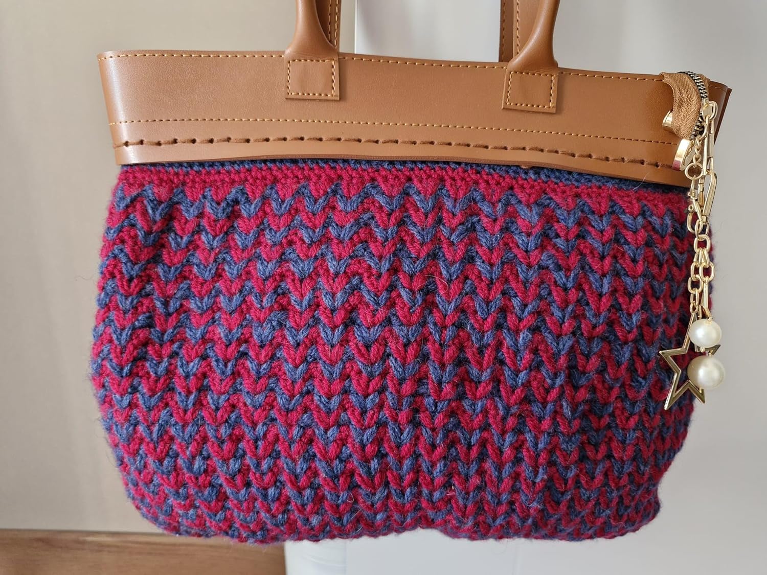 Designer Knit Tote Bag for Women – Structured Shoulder Handbag with Leather Handles, Statement Winter Purse - Image 5