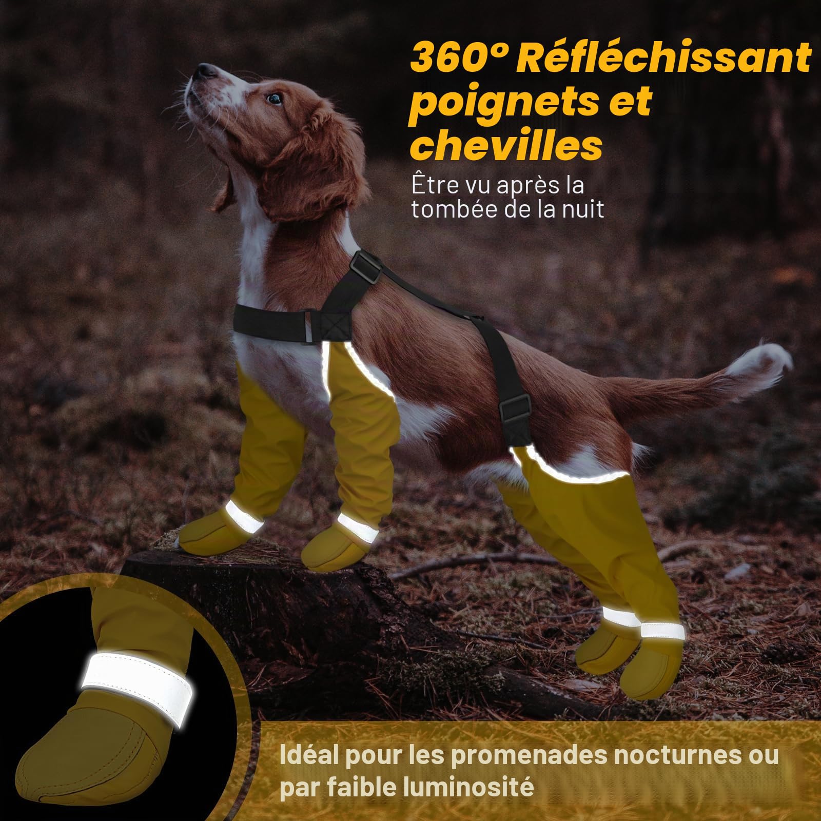 DQGHQME Chaussures à Bretelles pour Chien, résistantes à la poussière et antidérapantes, réglables en 6 Points, idéales pour Le parquet et la Neige, avec réflecteurs à 360° pour Les Pattes.