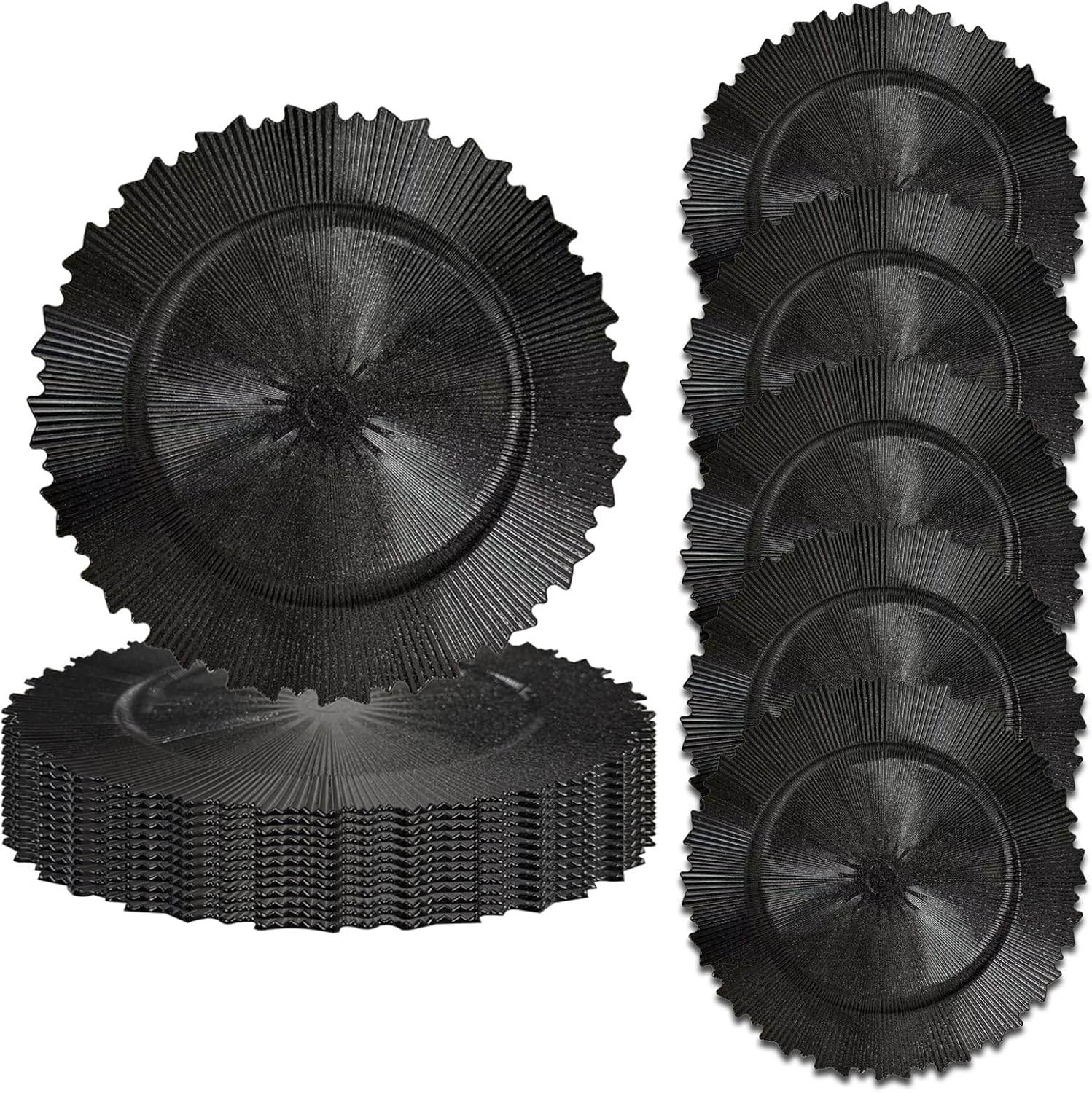13" Black Charger Plates (12-Pack) - Plastic Charger for Dinner Plates, Elegant Reusable Plate Chargers for Weddings & Parties,Catering Supplies for Birthday, Table Setting (Black, Pack of 12)
