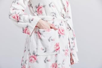 Loungees Cozy Printed Dimple Fleece Shawl Collar Wrap Robe