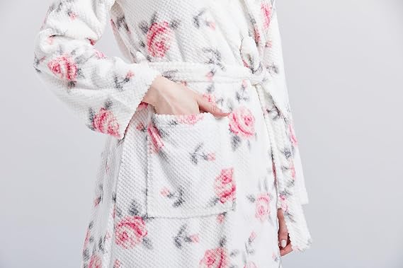Loungees Cozy Printed Dimple Fleece Shawl Collar Wrap Robe