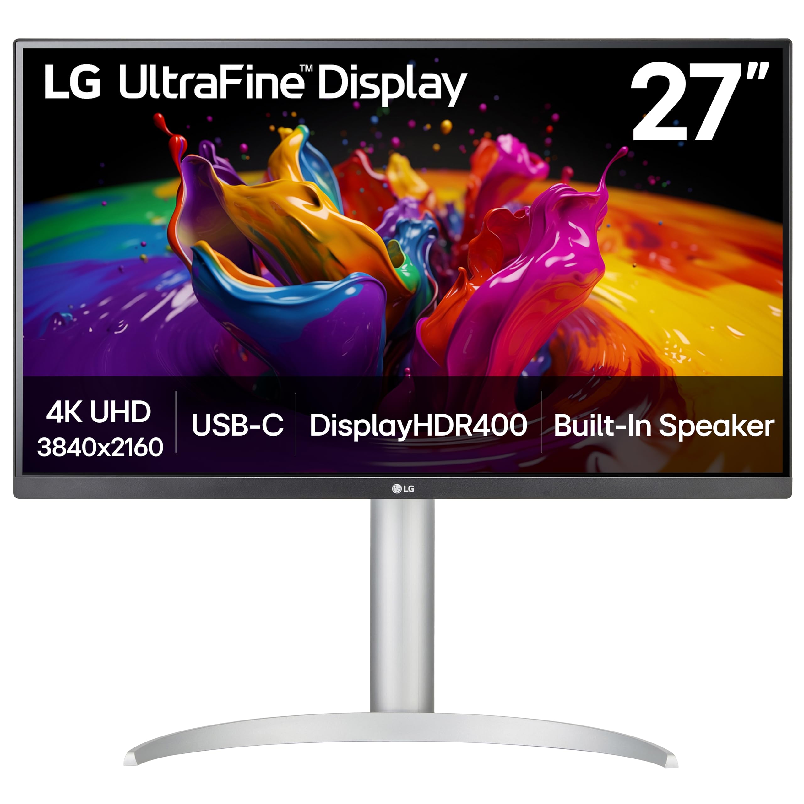 LG Computer Monitor Ultra Slim 4K Uhd (3840 X 2160) 27Up850K-W 27 Inch 60Hz 5MS Displayhdr 400 Built-in Speaker Hdmi Displayport Usb Type C 90W Pd Adjustable Stand