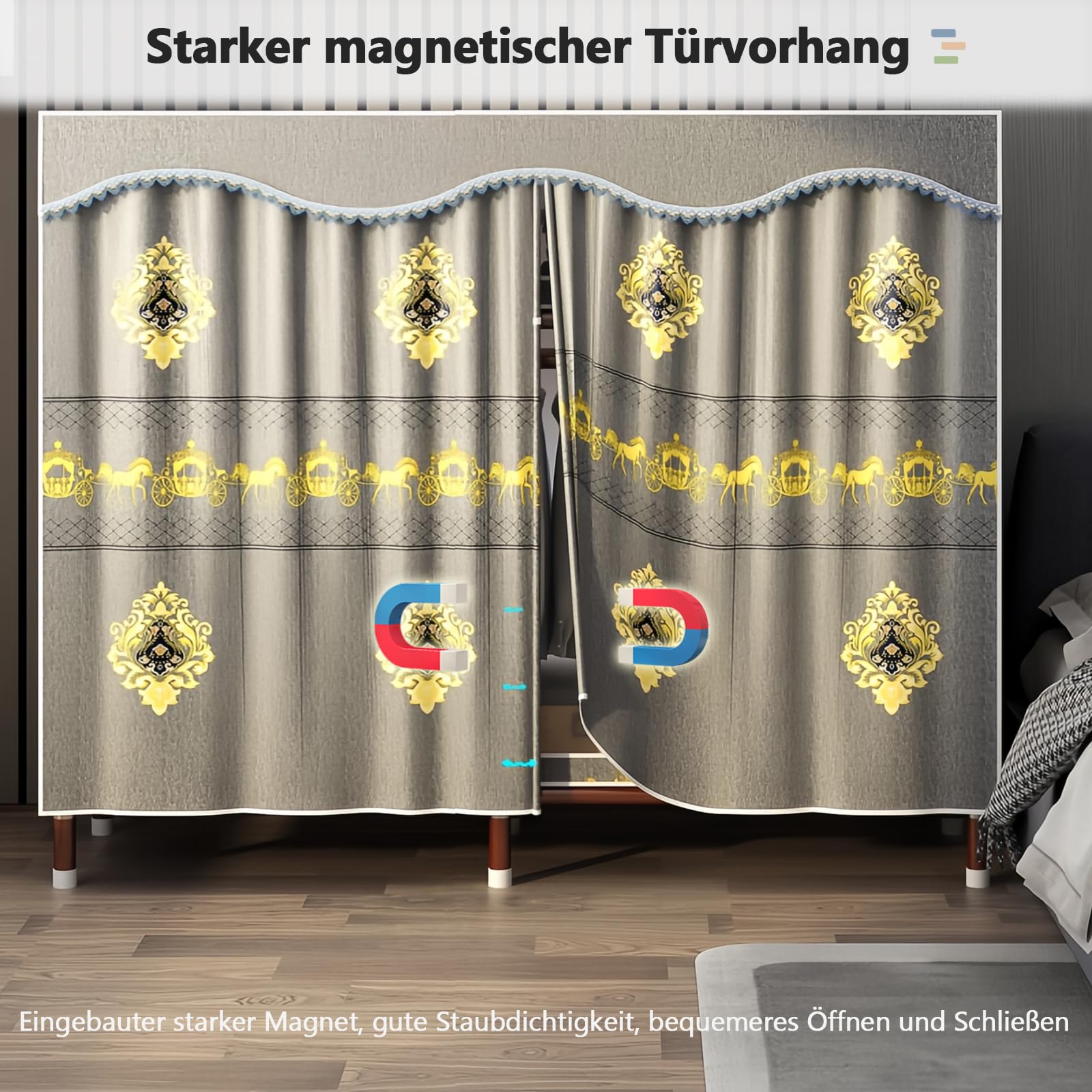 Kleiderschrank, Faltschrank Stoffschrank Stabil mit Dicker Satinstoff, 200x46x170 cm Schlafzimmerschrank mit Kleiderstange, Mobiler Kleiderschrank, Kleiderständer aus Metall, Freistehender