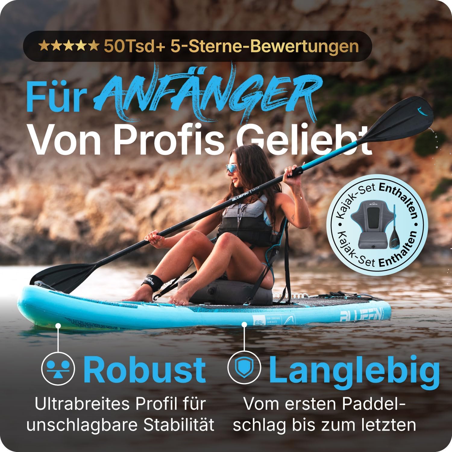 Bluefin Cruise 10'8 aufblasbares Paddleboard | Premium-SUP-Paket & Zubehör | Rutschfestes Deckpad & leicht | 6' Dickes Allround-SUP-Paddleboard | Stand-up-Board für Erwachsene & Jugendliche