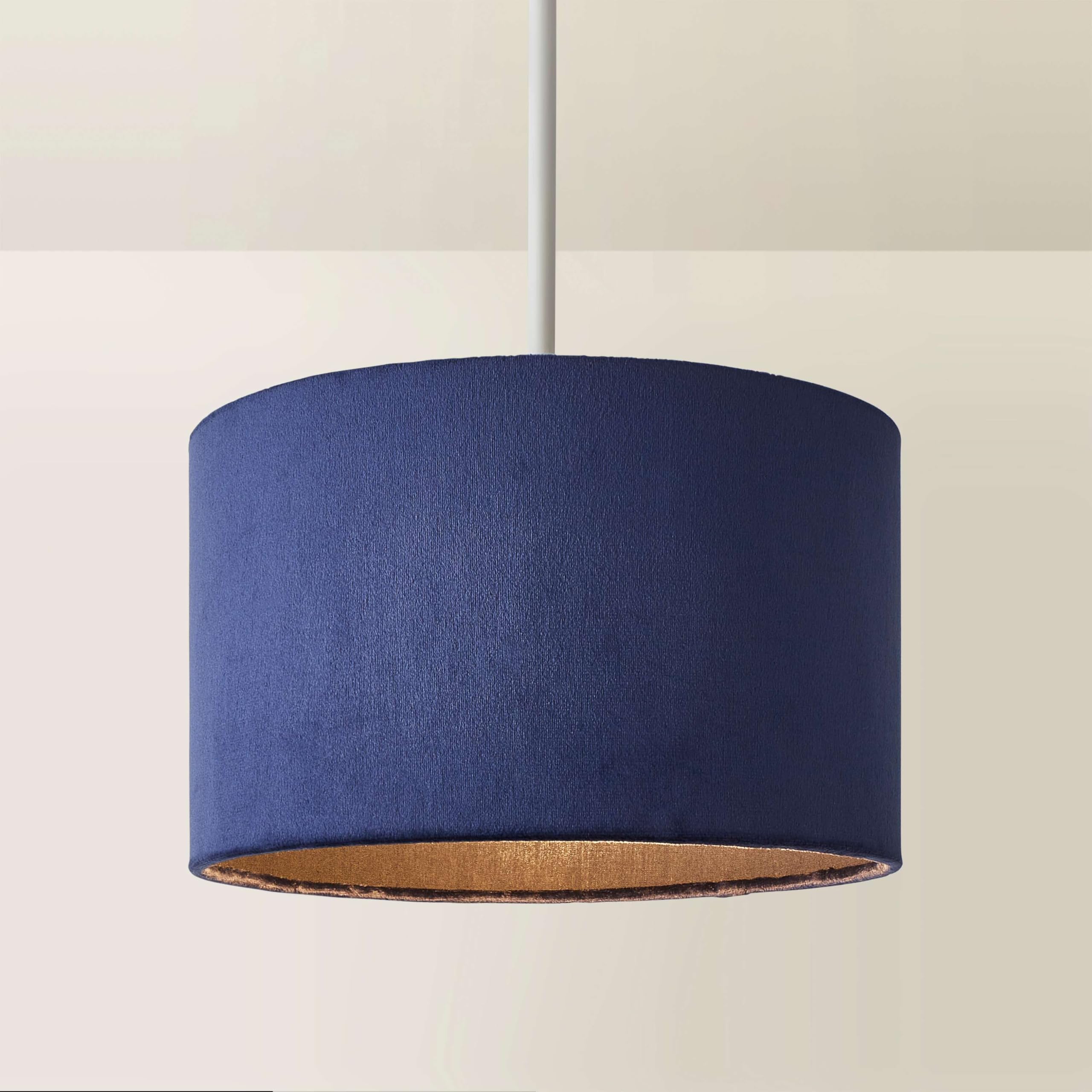 MiniSun | Small Modern Navy Blue Velvet Drum Light Shade | Lamp Shades, Home Décor & Improvement Essential | 250mm Shade Width