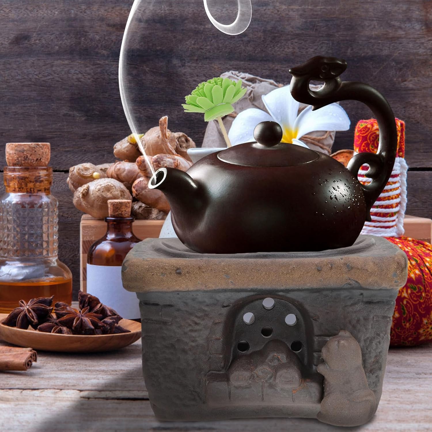 Japanese Ceramic Teapot Warmer Cat Design Decorative Tea Heating Tool with Candle Base for Warming Tea Heating Food Dirt-Resistant Easy-Clean Warmer Stand for Home and Office Use