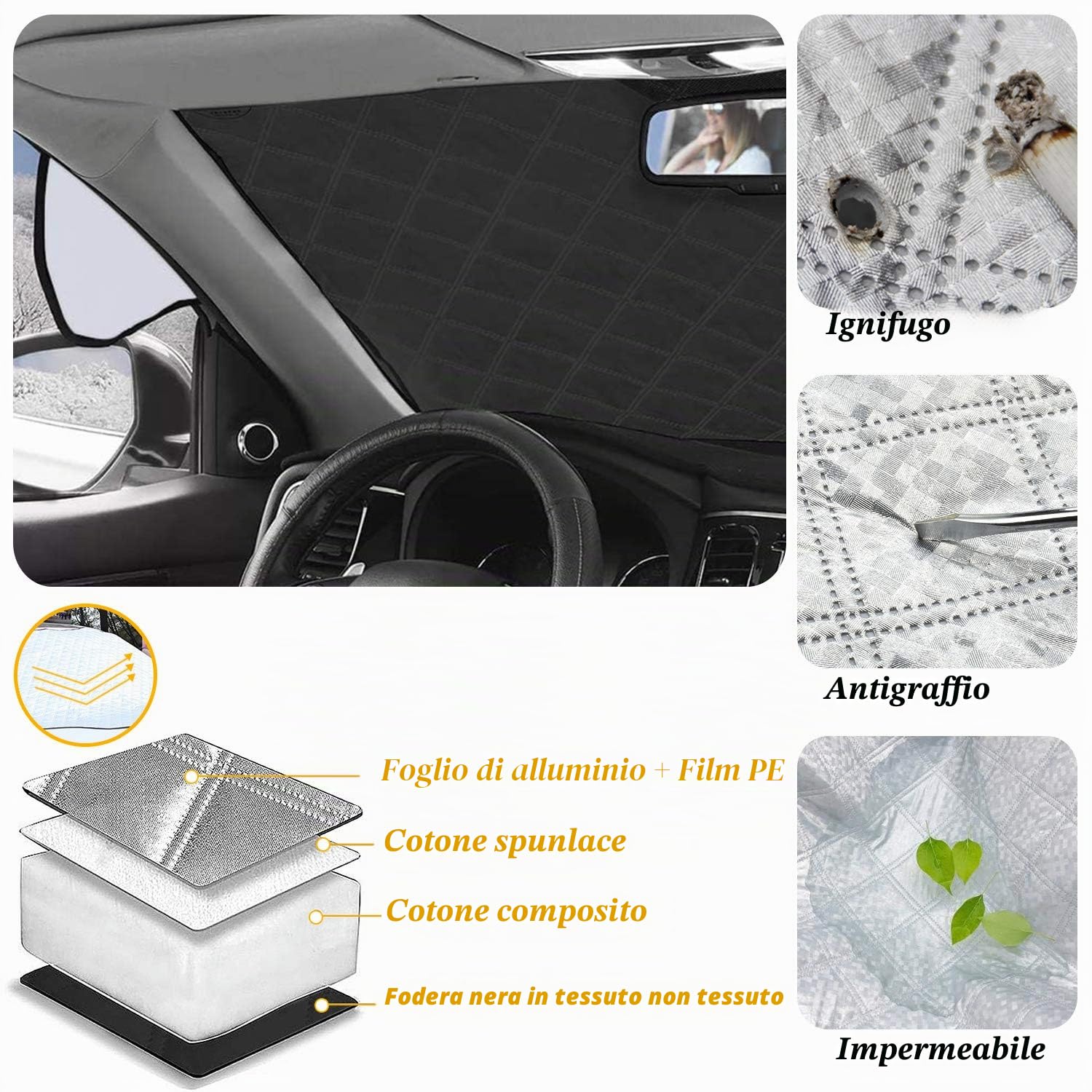 Copertura Parabrezza Auto,Parasole Auto Parabrezza Anteriore 3 magneti Ripiegabile Contro i Raggi UV per Auto, t roc, Jeep renegade, SUV, Furgoni 193 * 126cm Contro Neve Ghiaccio Gelo Polvere Sole