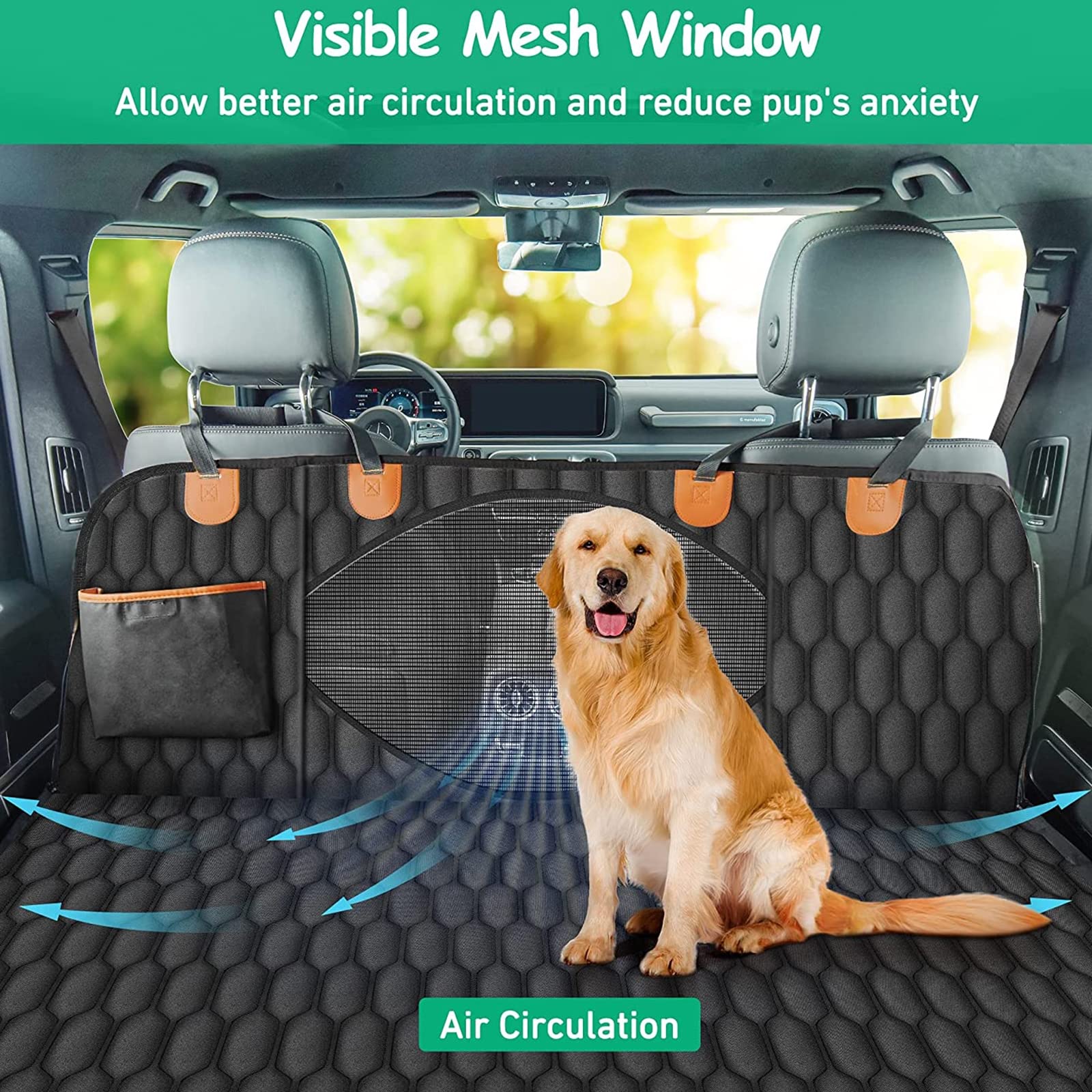 Funda Asiento Coche Perros Y Cinturón De Seguridad,Protector Asiento Coche Perro con Malla,Impermeables Y Antideslizantes Alfombrilla Coche Perro para Coche, Camiones, SUV