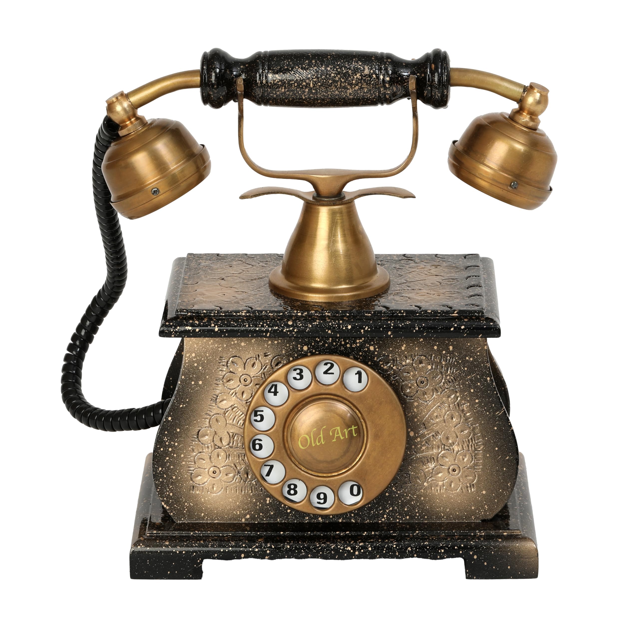 Vintage Collection Black Golden Carving Wooden Decorative Showpiece Telephone (Non Working) Decor Telephone only for showpeace-picture-11