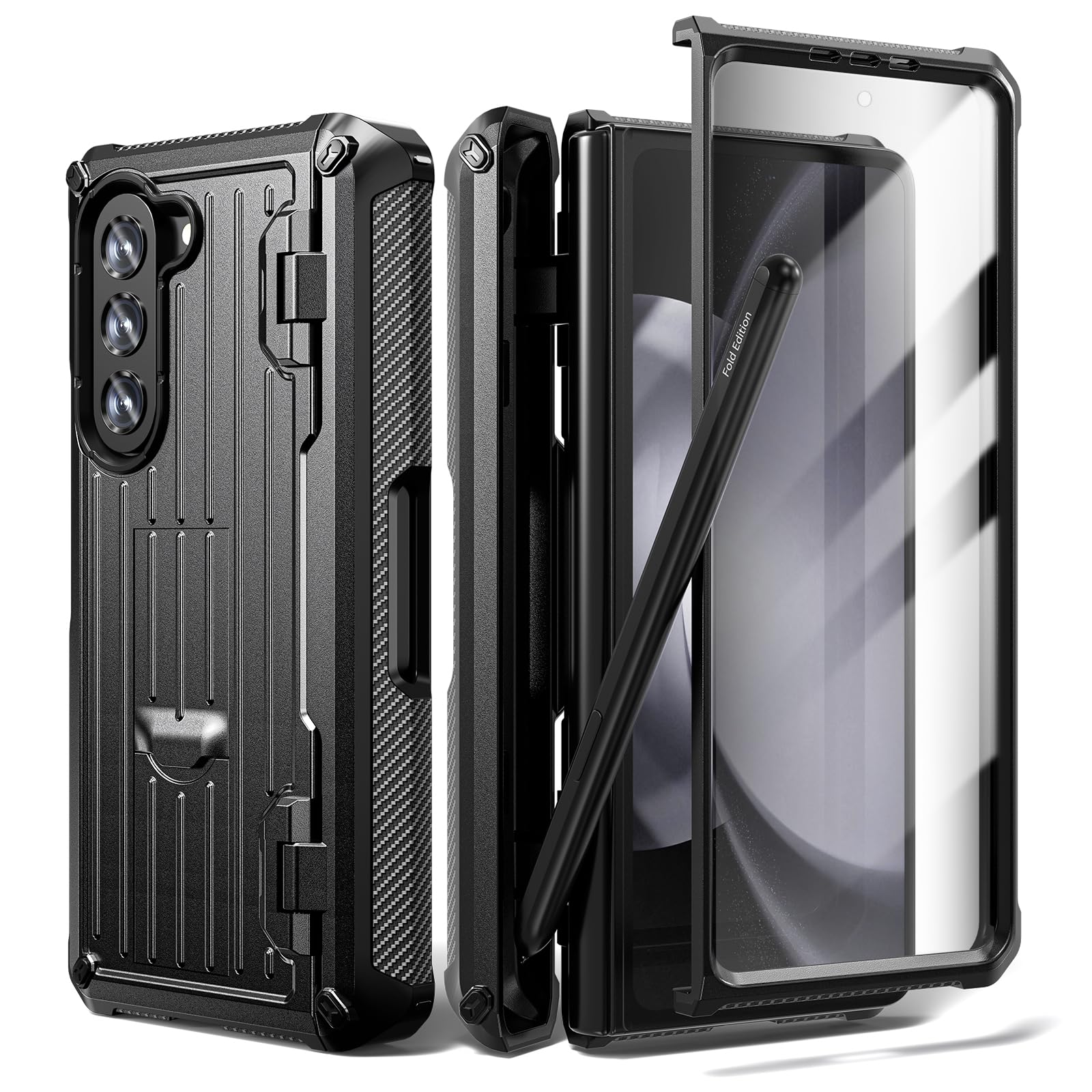 SHIEID Galaxy Fold 5 Case with Hinge Protection, Armour Case Full-Body Dual Layer Rugged Case with Built-in Screen Protector & Kickstand & S Pen Slot for Samsung Z Fold 5 Case, Black