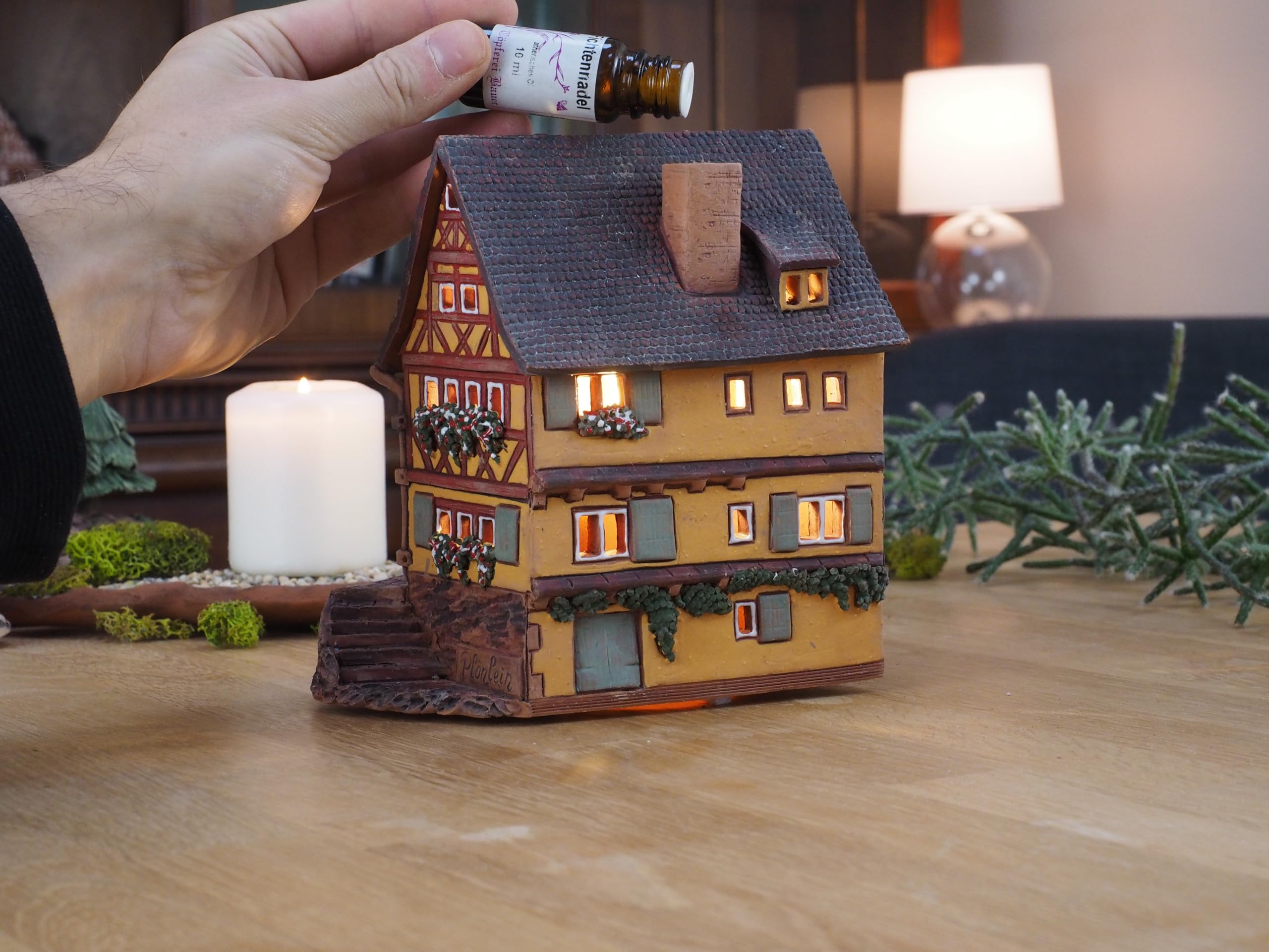 Aroma Lichthaus Keramik Weihnachtshaus, Lichthäuser Weihnachtsdorf, Teelichthaus, Handarbeit Künstlerisches Nachbildung Miniatur, Historisches Haus Plönlein in Rothenburg, Deutschland, C260AR