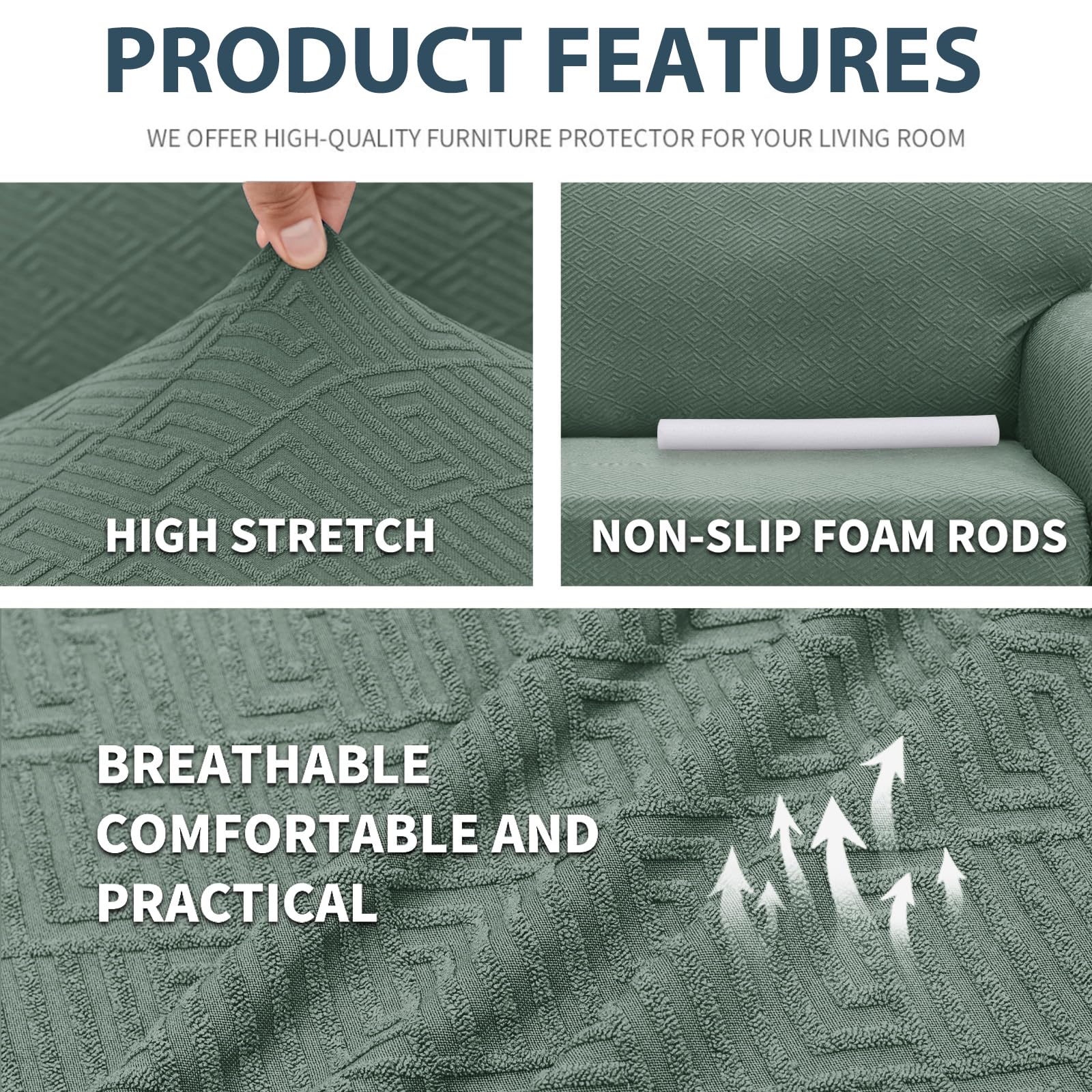 Ystyle Copridivano 3 Posti Con Braccioli, Super Elasticizzato Copri Divano, Copridivano Antigraffio Gatto, Copridivani Antiscivolo Antimacchia, Universale Sofa Cover Moderno, Verde Chiaro