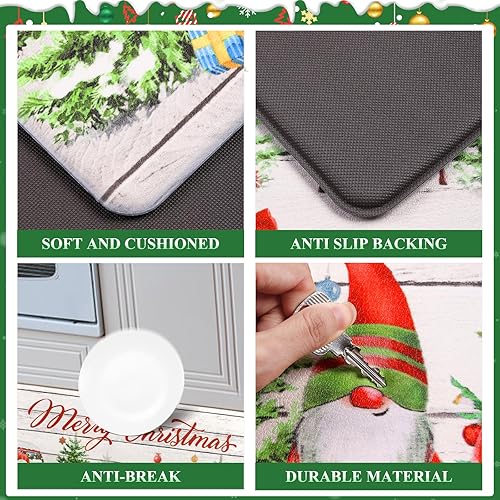 Miniatura 4 de Pauwer Juego de 2 alfombras de cocina de Navidad, tapete de cocina para árbol de Navidad, camión, cocina, antideslizante, antifatiga, juego de