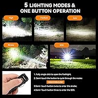 Vista 2 de Mini linterna recargable de 2550 lúmenes con carga USB C, pequeñas linternas de alto lúmenes, 5 modos, luz de bolsillo con clip, linterna magnética