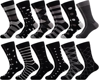 WeciBor Mens Patterned Dress Socks - 6/12 Pairs Seamless Cotton Crew Socks for Business, Office & Daily Wear