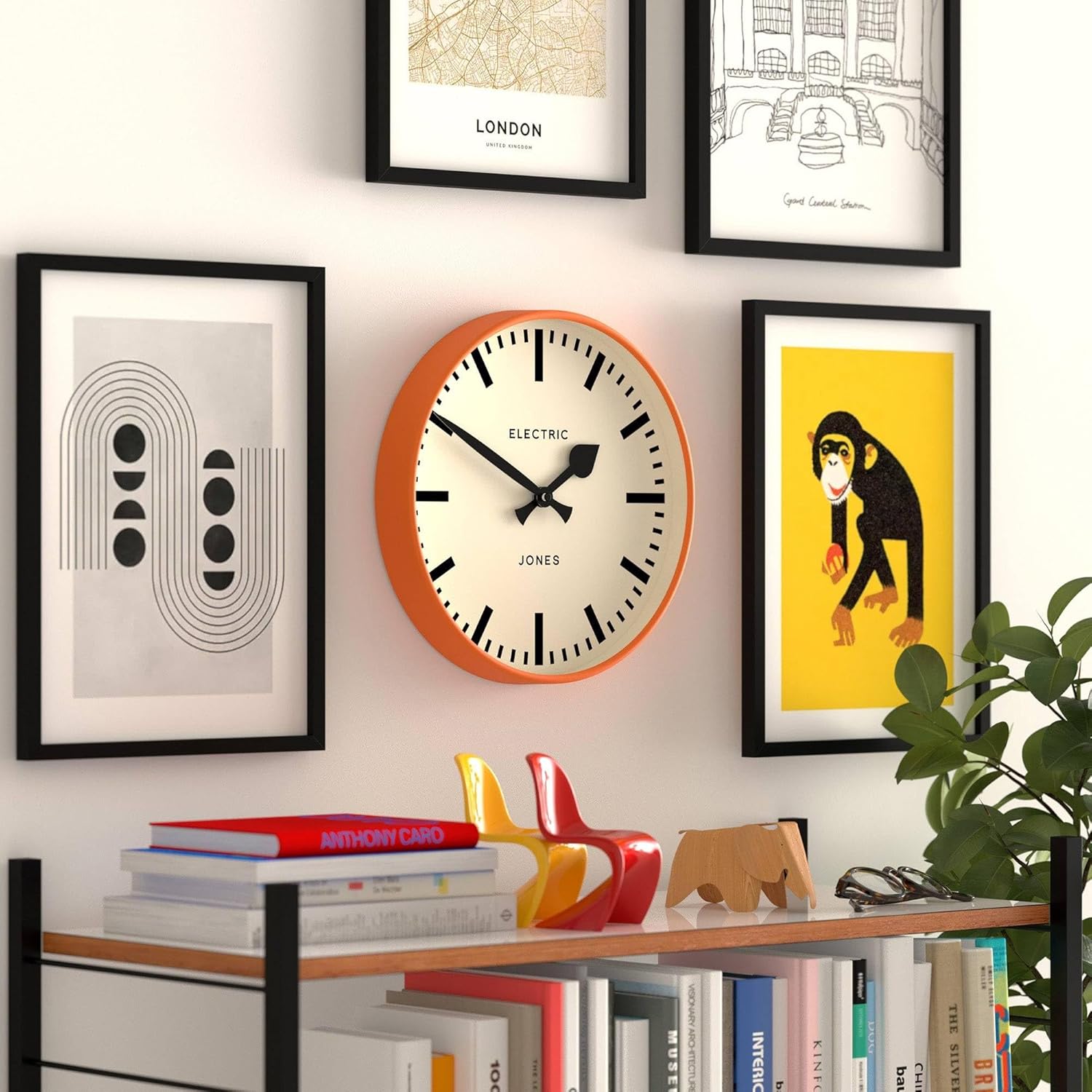 JONES CLOCKS® Tiger Wall Clock | Modern Round Station Clock | 12 inch | Orange | Cool Designer Look for Kitchen, Living Room or Office