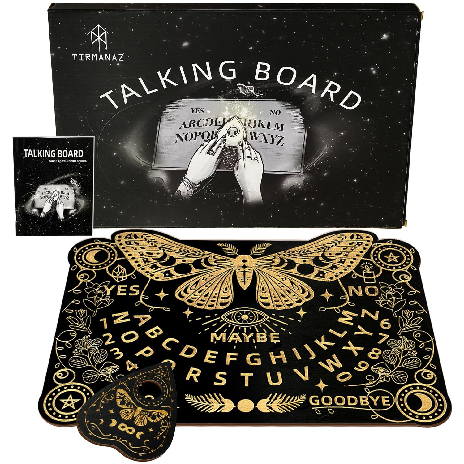 Tirmanaz Butterfly Talking Board, Wooden Spirit Board Game for Ghost Hunting, for 2 or More Players, Including Guide Book