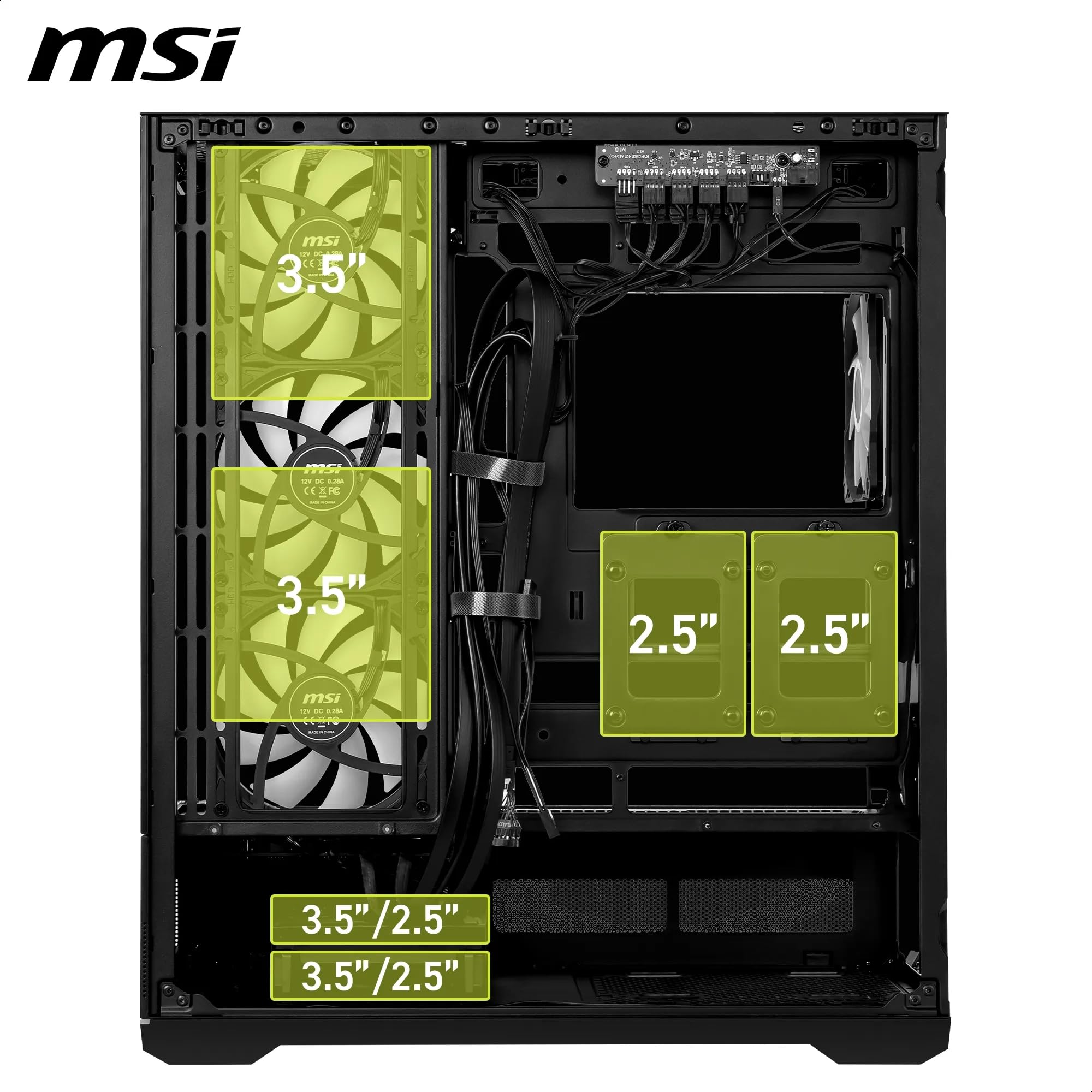 MSI MAG PANO 110R PZ - Mid-tower Gaming PC Case - Obsługuje GPU do 400 mm długości, zdejmowane filtry kurzu, USB 20 Gb/s (typ C), tylne połączenie ATX i Micro-ATX obsługa płyty głównej
