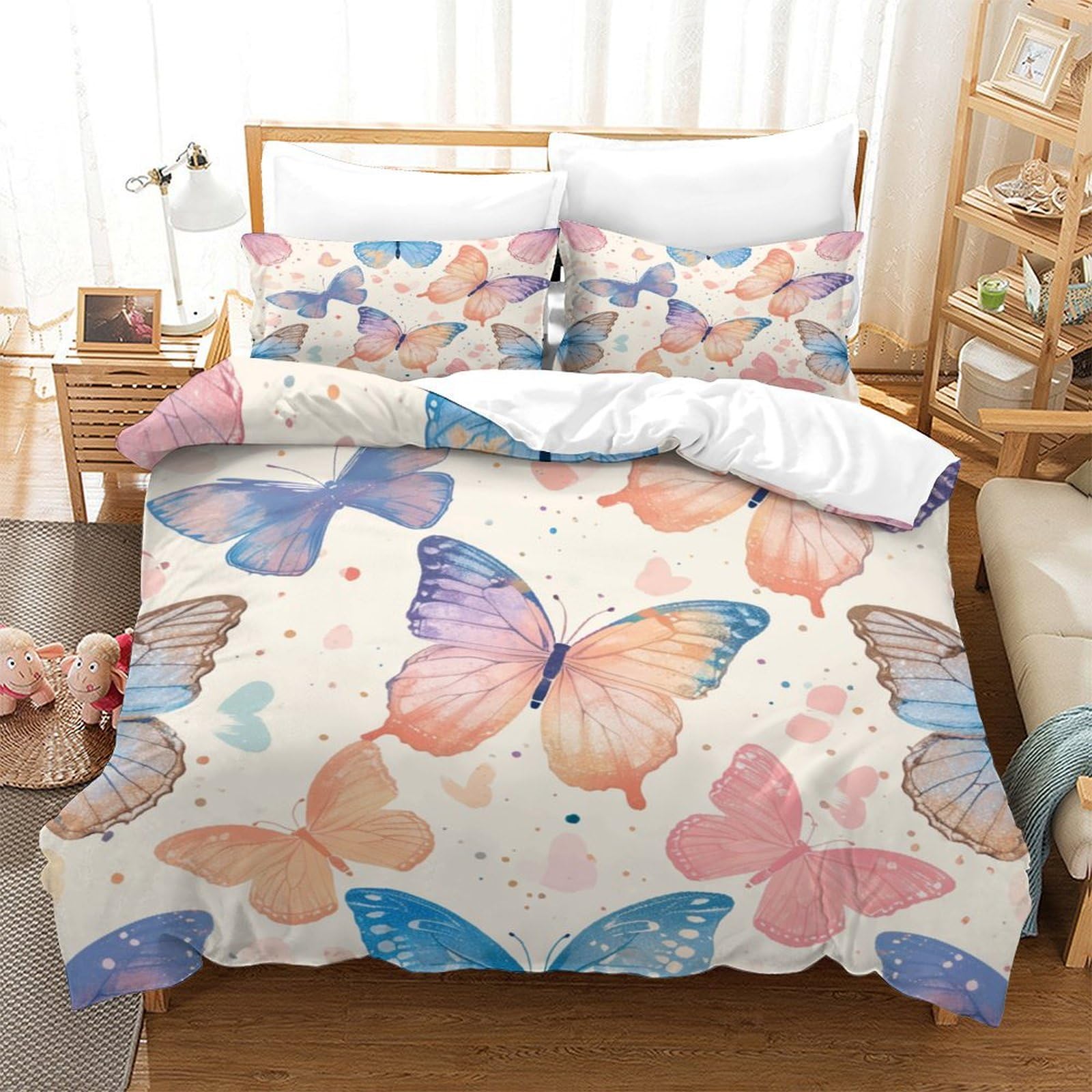 P1S9U7W5Y Butterfly 3D Printed Microfiber Duvet Cover Set 3pcs 3D Digital Butterfly Bedding Set Single（140x200cm）