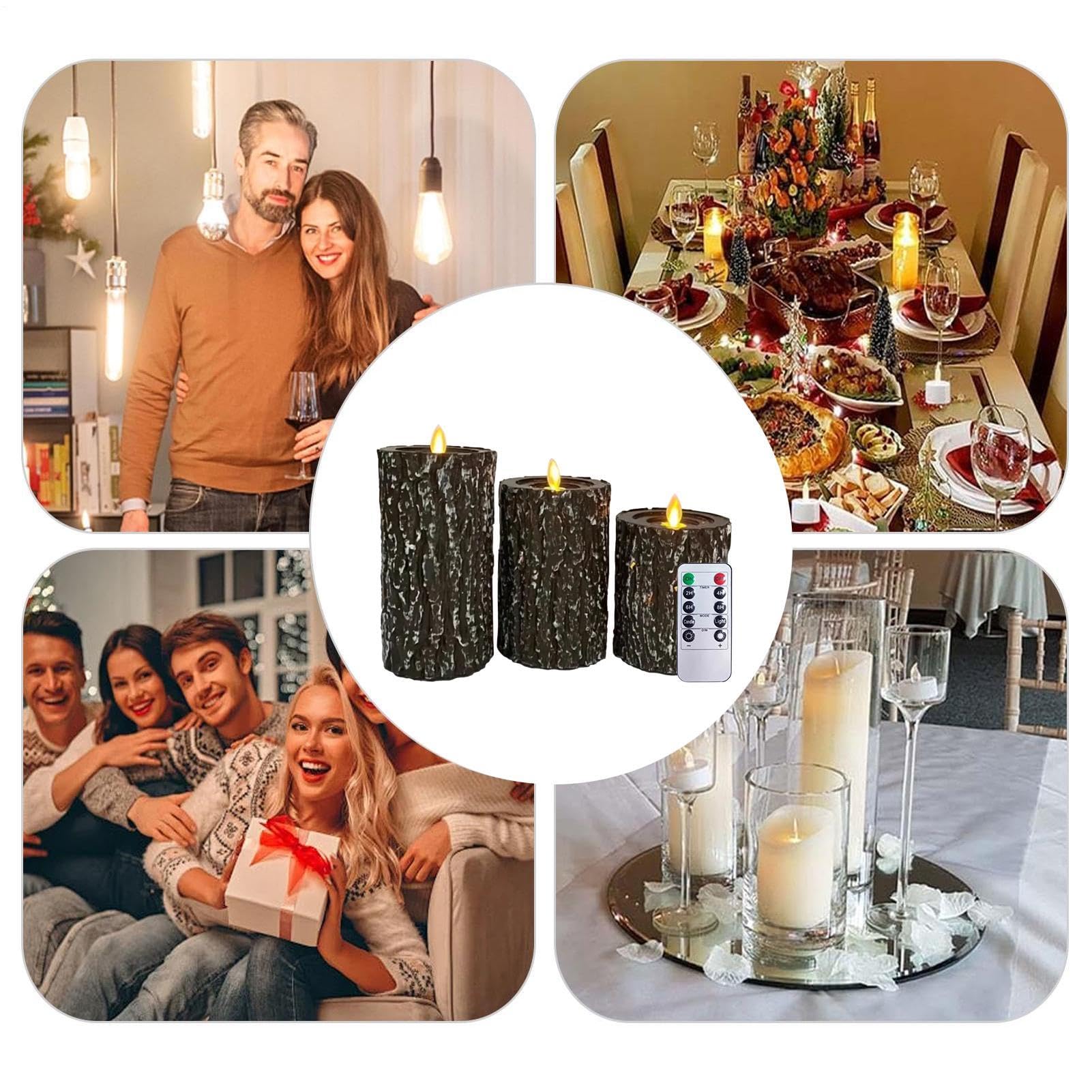 a Batteria Effetto Fiamma 3 Pezzi Finti Candelabri LED Decorativi a Ceppo | a Batteria per Esterni per Festa Esterna Festeggiamenti Matrimonio