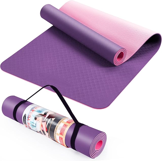 ACTIVE FOREVER Yoga Mat for Women men, Non-Slip, TPE Exercise Mat With Carrying Straps, Workout Mat for Pilates, Stretching, Pilates, Home Gym -183 x 61 x 0.6 CM
