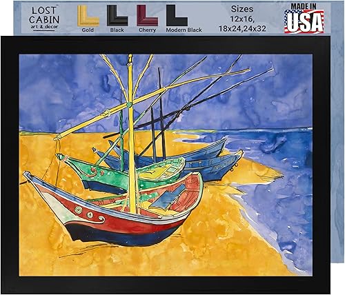 Miniatura 1 de Barcos de pesca de cabaña perdida en la playa por Vincent Van Gogh  Impresión sin marco  Reproducción de pinturas de obras de arte finas  Regalo de