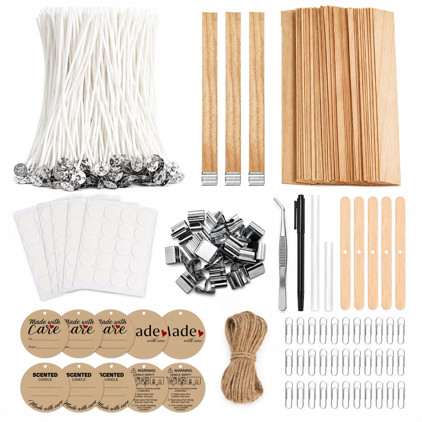 Candle Wicks, Candle Making Kit, 100 Cotton Wicks and 30 Wooden Wicks