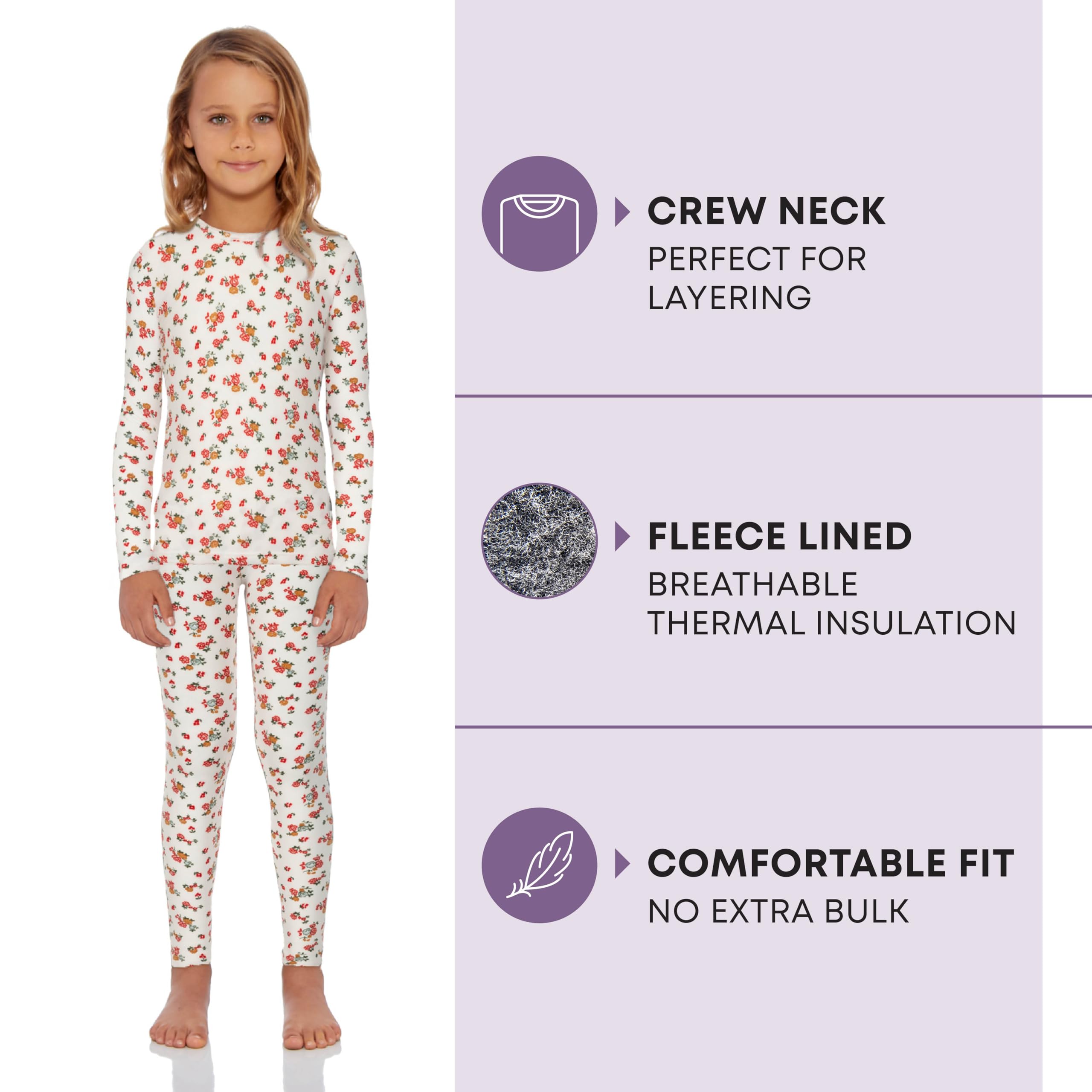 Rocky Thermal Underwear for Girls, Long Johns Fleece Lined Set, Shirt & Pants, Base Layer w/Leggings/Bottoms Ski/Extreme Cold