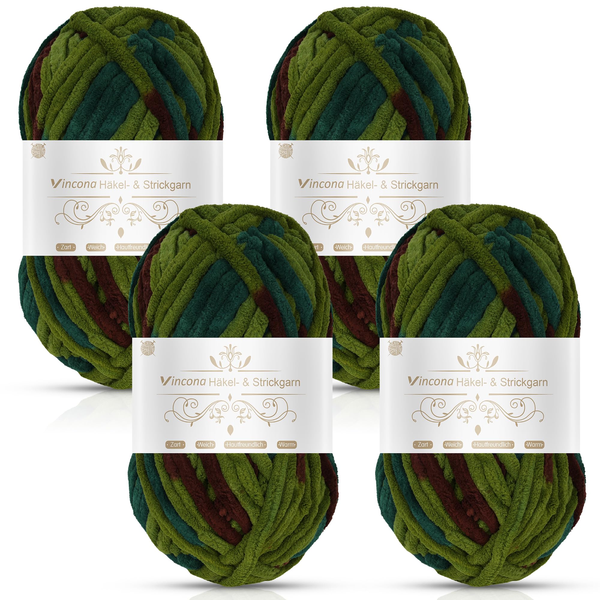 Vincona Chunky Yarn 4 x 100g Multi-Colored Soft Chunky Wool for Hand Knitting, Thick Yarn for Knitting 100g Balls, Soft Fluffy Velvet Thick Knitting Yarn for Crochet Blankets, Amigurumi Brown Green โ image 1