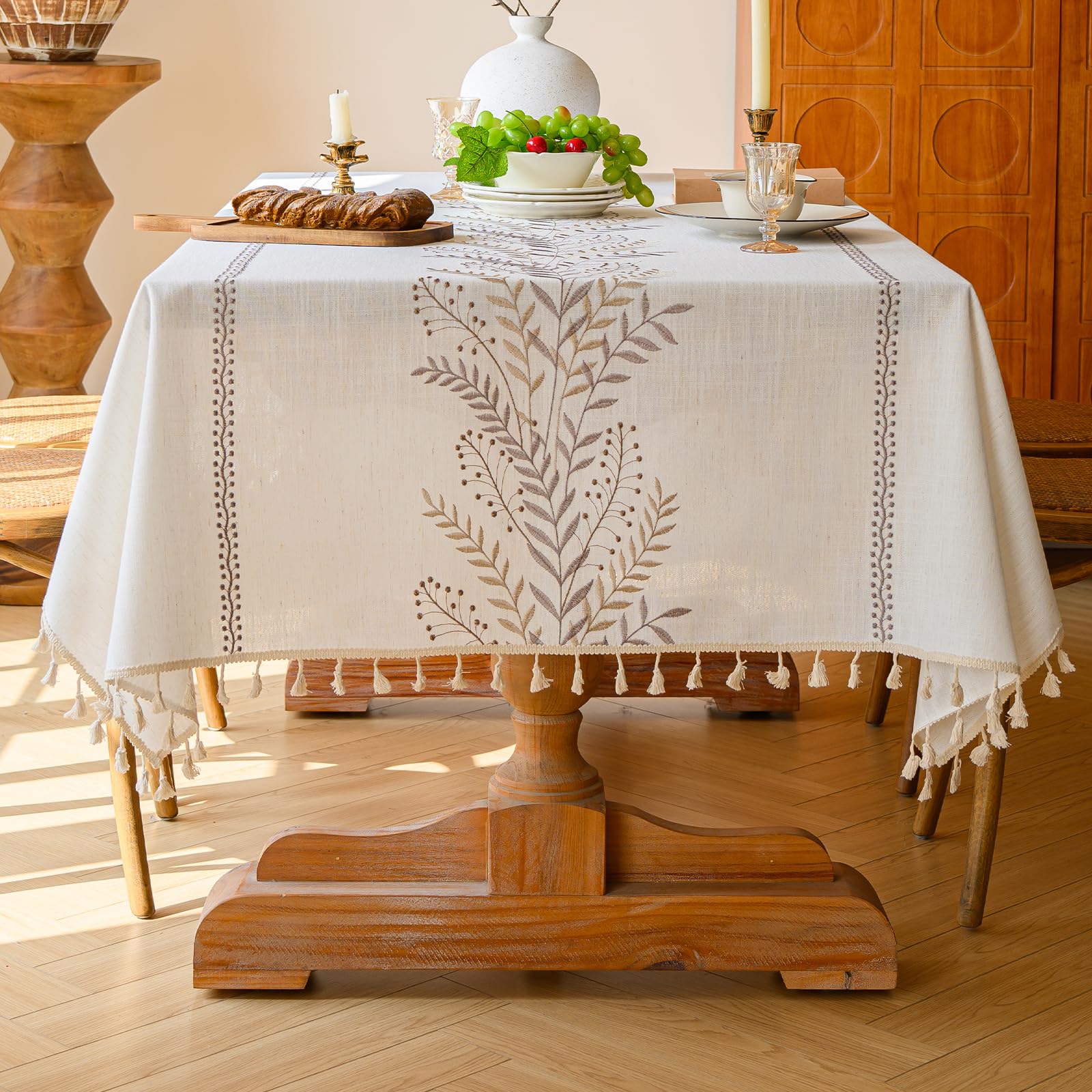 Pahajim Tablecloths Rectangular Cotton Linen Tablecloth Dust-Proof Waterproof Tablecloth with Tassel for Kitchen, Outdoor Dinning Table(55 x 102 Inch)