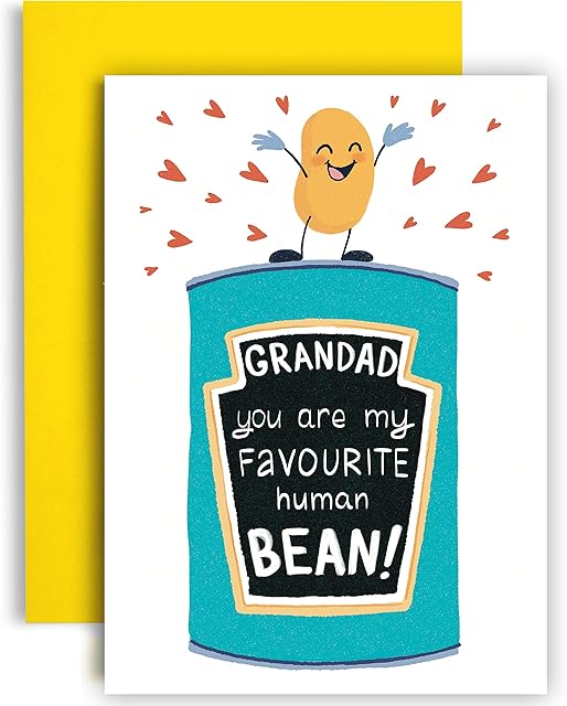 Huxters Happy Birthday Card  A5 Grandad Funny Card  Grandad You Are My Favourite Human Bean - Whimsical Artwork and Word Play Funny Birthday Card  350GSM Cute Cards with Envelope (Grandad)