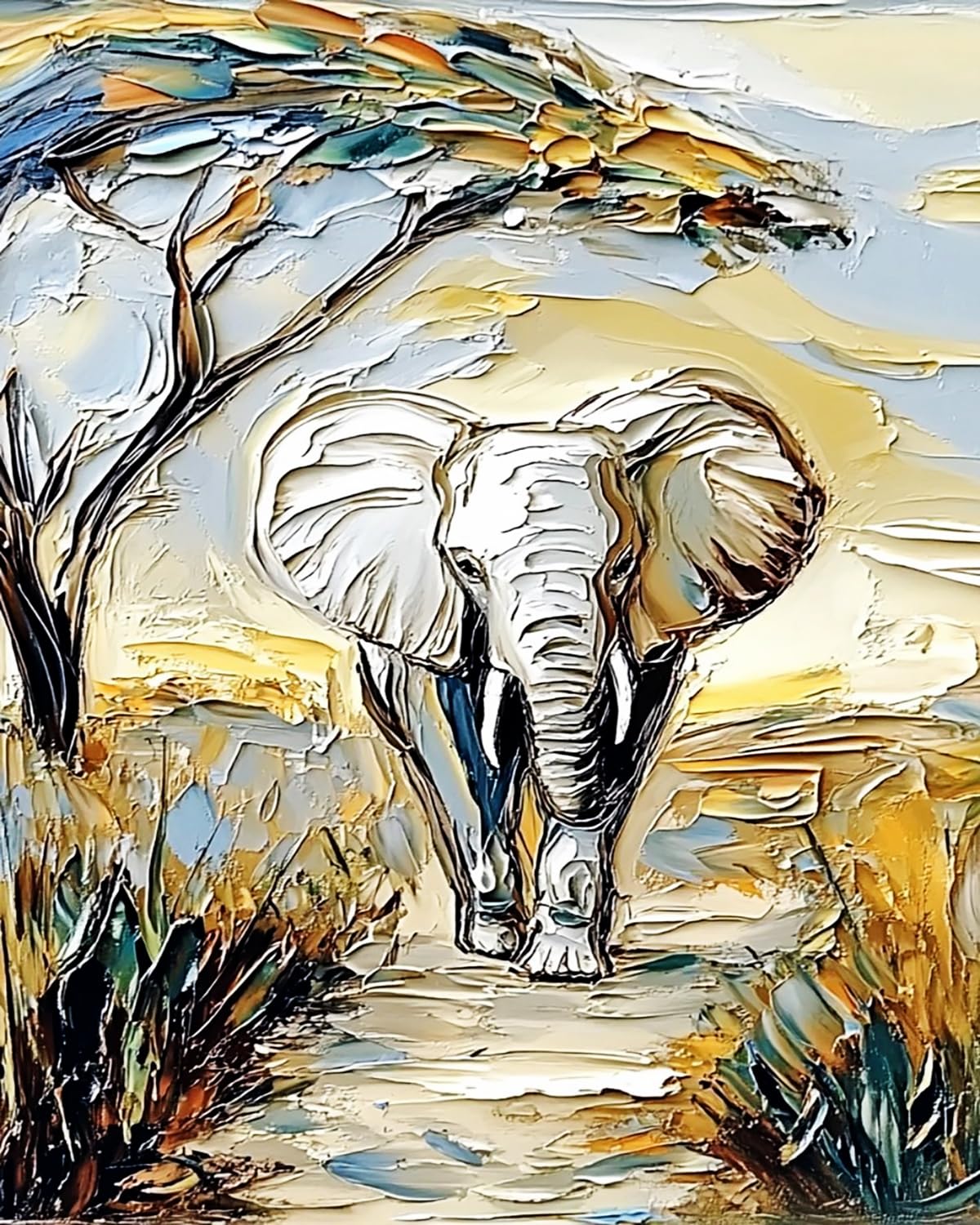 Liubaishi Multicolour Paint By Numbers For Adults, Diy Acrylic Painting Kit, Wilderness Elephant Shadow, 40X50 Cm Linen Canvas With Brushes