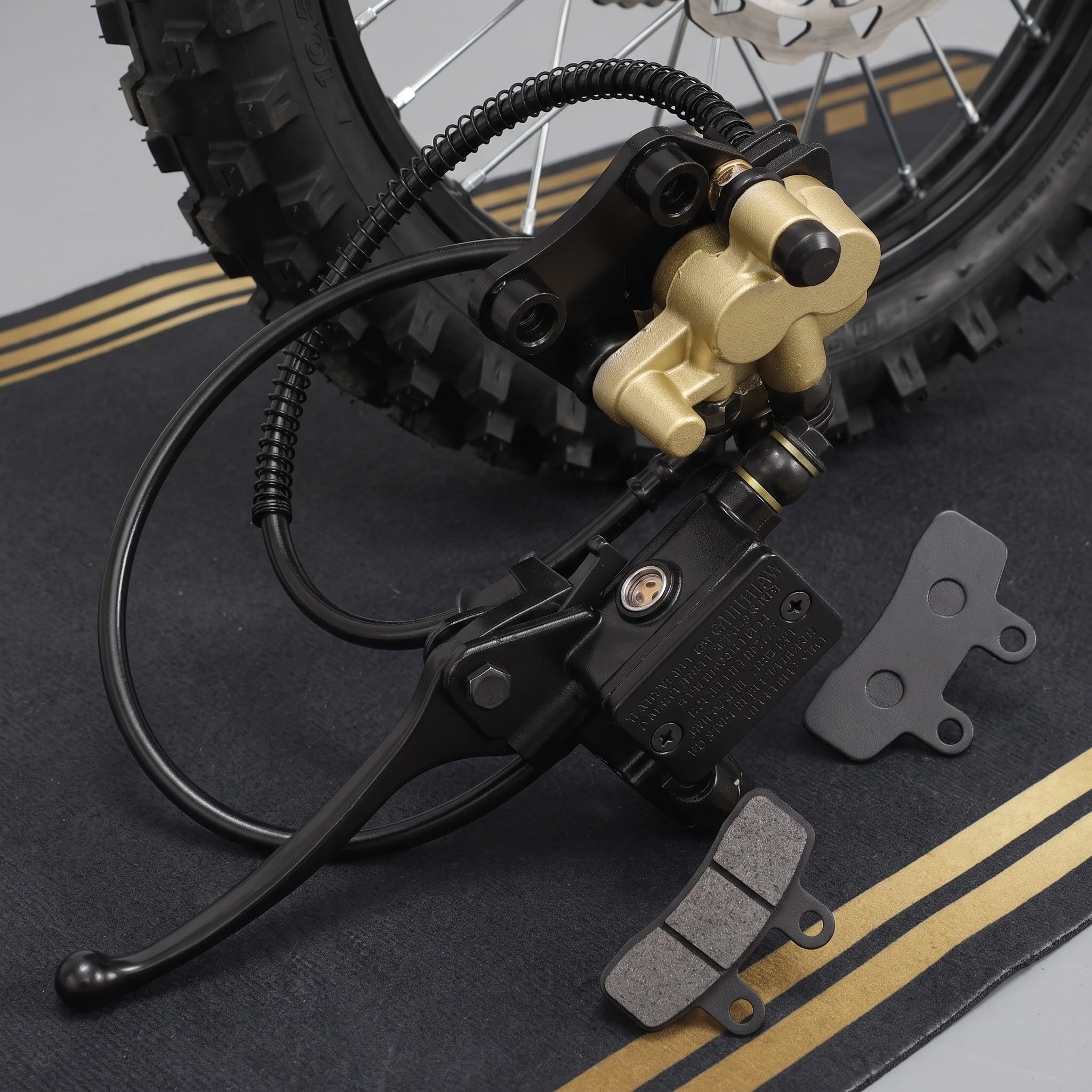 Healeved 2 zestawy przednich cylindrów hamulcowych do motocykli z dźwignią i zaciskiem, pasujące do motocykli terenowych o pojemności 50–125 cm3, hydrauliczny układ hamulcowy z tarczowymi klockami