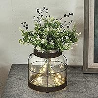 FIAHOSEY Vintage Glass Farmhouse Vase - Rustic Lantern with Removable Greenery, Flowers & Lights for Home Decor & Hostess Gifts