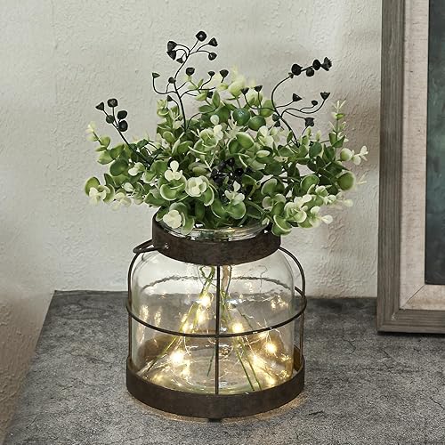 Vintage Glass Farmhouse Vase, Rustic Lantern Decor with Plants Flowers