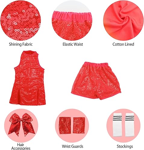 Miniatura 4 de Girls Sequins Dance Costumes Dress, Jazz Dance Costume Girls Hip Hop Outfits Sleeveless Sparkle Dance Dress Top & Shorts