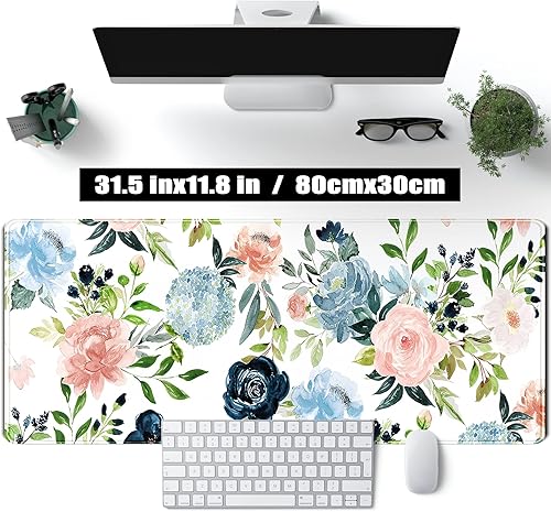 Miniatura 2 de Alfombrilla de escritorio verde para videojuegos, alfombrilla de mouse de escritorio, morado, azul, rosa, floral, grande, XL, grande, para teclado