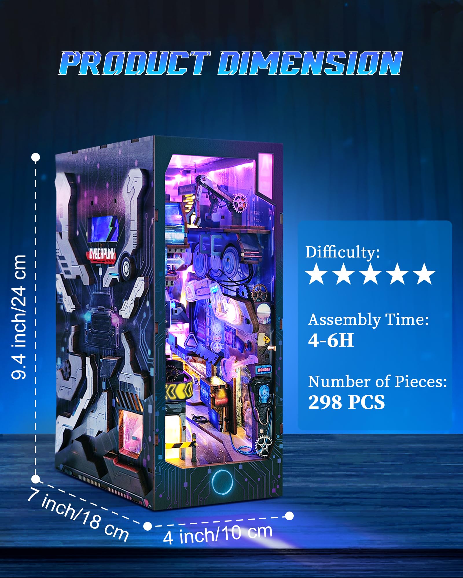 RONSTONE Book Nook - Cyberpunk Puzzle 3D Casa Delle Bambole con Copertura Antipolvere e Luce LED - Miniature Casa Delle Bambole in Legno Regalo Creativo per Adulti 14+