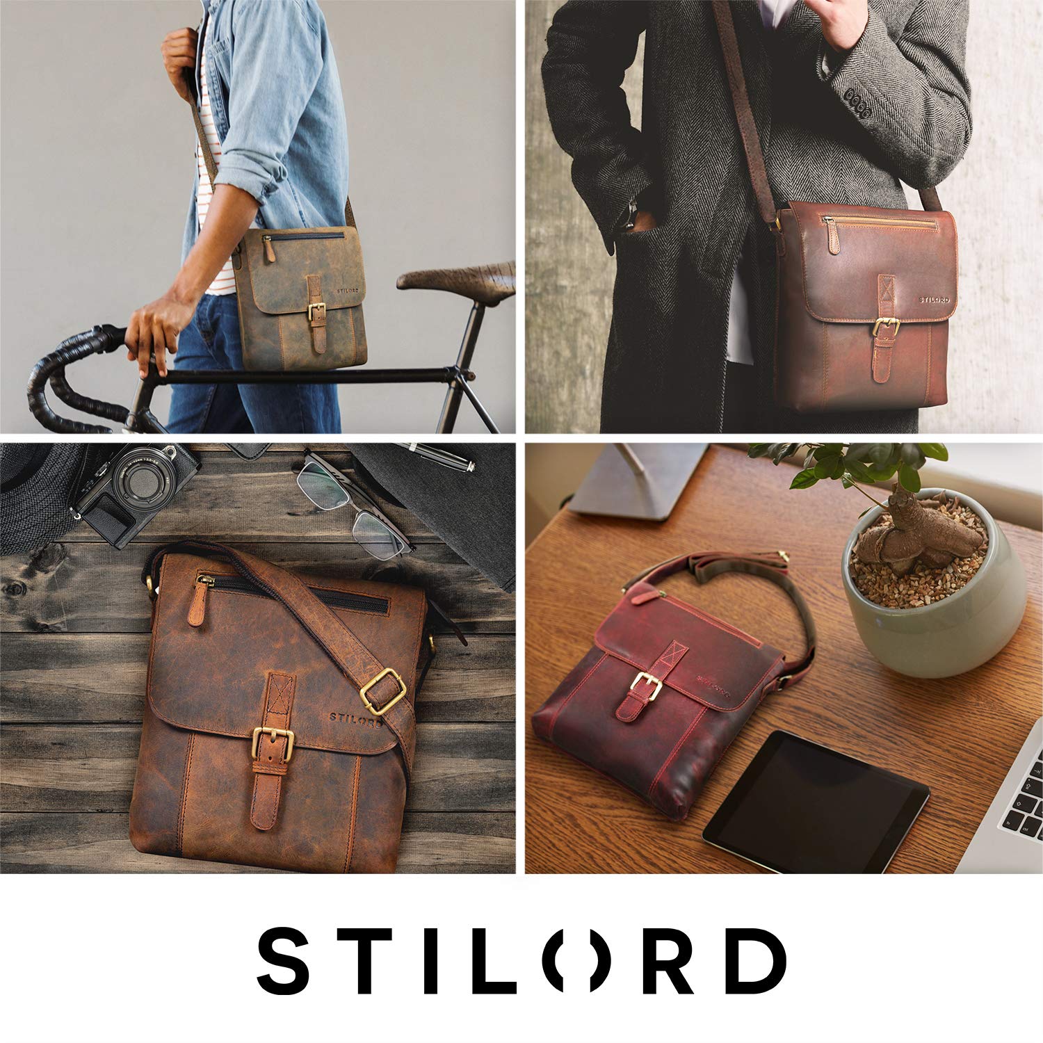 STILORD 'Matthias' Messenger Bag Herren Damen Leder Umhängetasche Schultertasche klein 10.1 Zoll Tablet iPad Vintage echtes Büffel-Leder