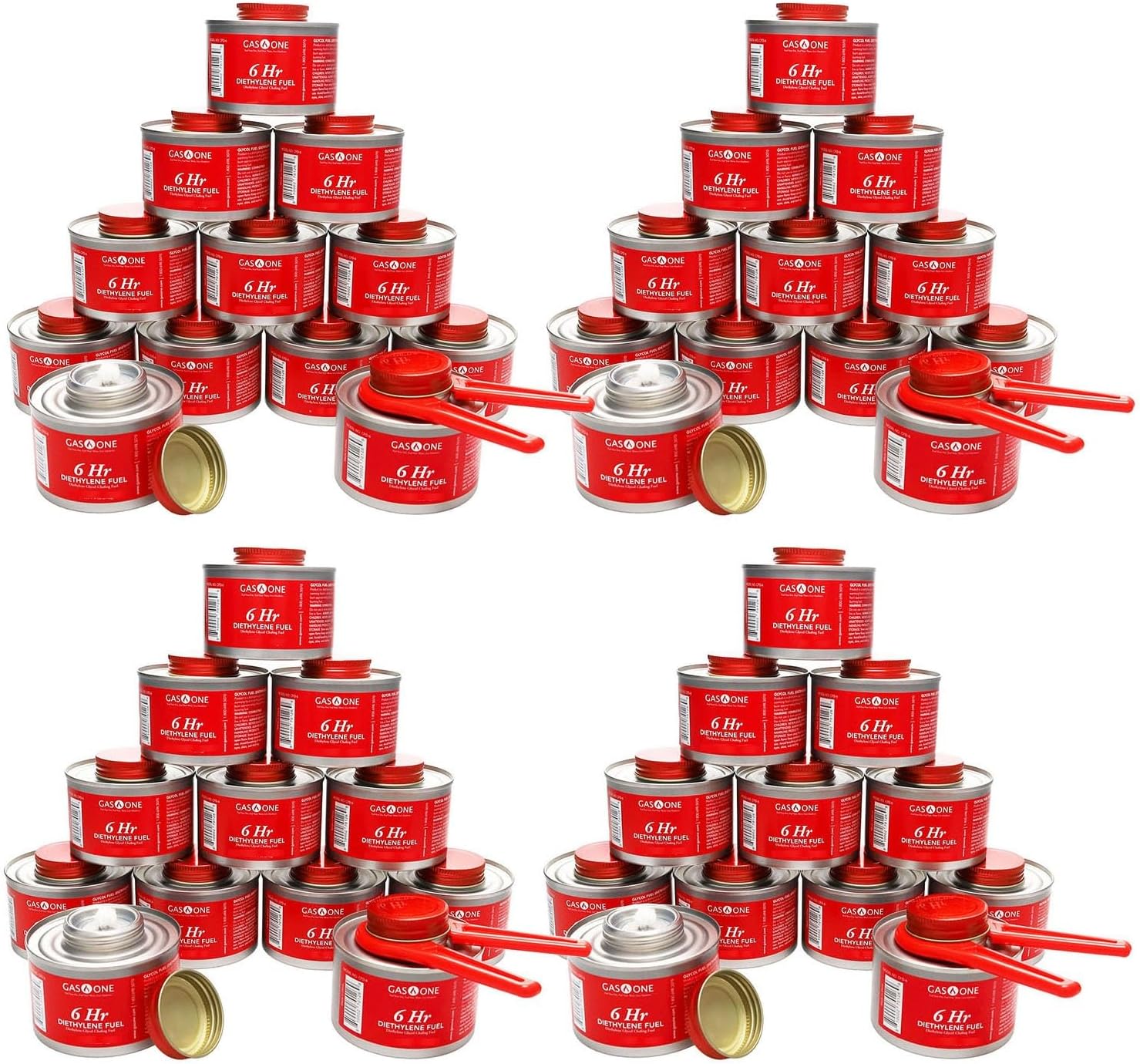 Gas One 48 Pack 6 Hour Chafing Fuel - Food Warmer for Chafing Dish Buffet Set - Reusable Liquid Safe Fuel with Wick & Lid Opener