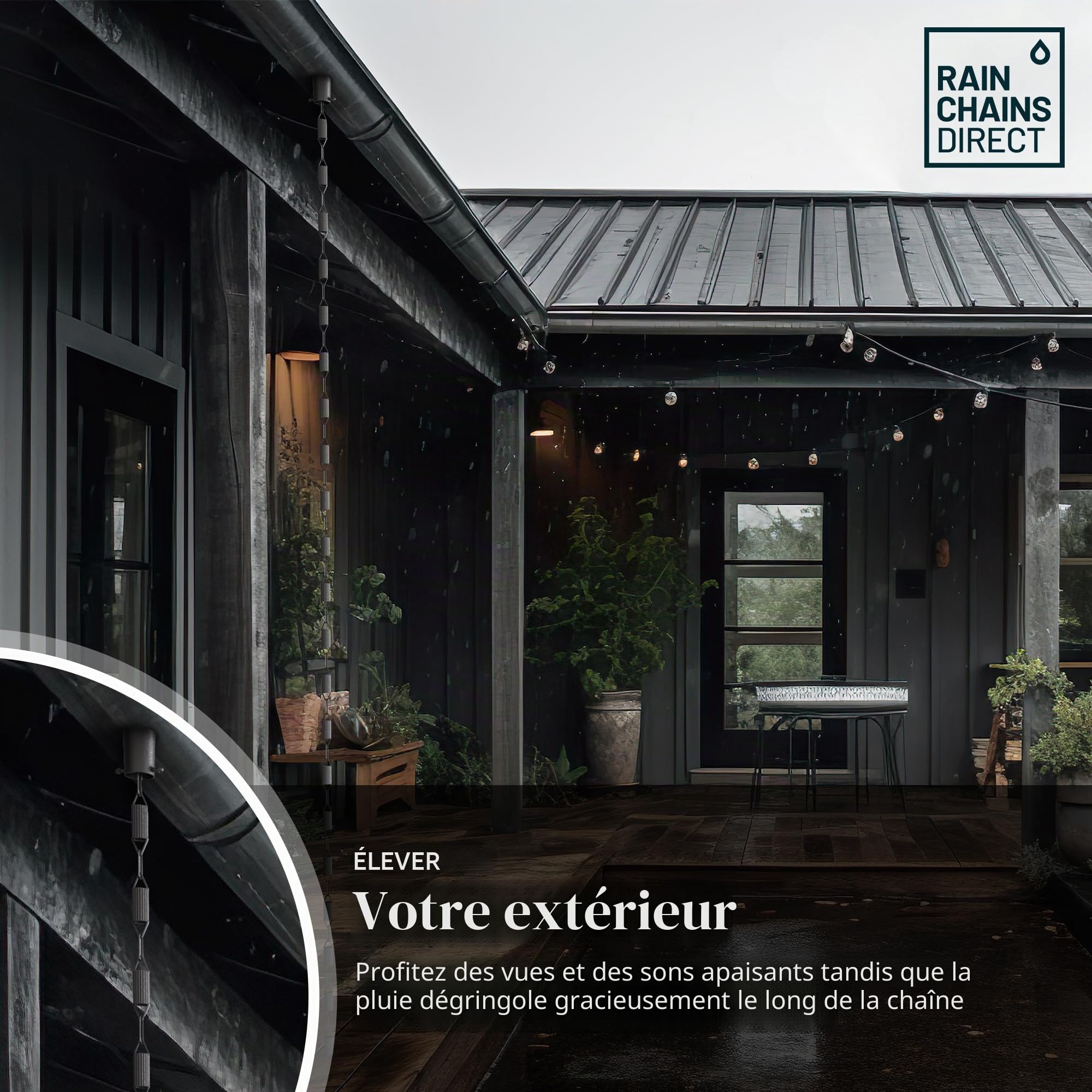 Rain Chains Direct Manicotti – Pièce de Rechange Fonctionnelle et décorative en Aluminium avec revêtement en Poudre Noire – Longueur 2,6 m