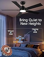 Vista 3 de Modern Ceiling Fans with Lights - 52 inch Black Outdoor Ceiling Fan with Light and Remote, Reversible DC Motor, 6-Speed Quiet 3CCT LED Dimmable for