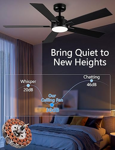 Miniatura 3 de Ventiladores de techo modernos con luces, ventilador de techo negro de 52 pulgadas para exteriores con luz y control remoto, motor CC reversible, 6